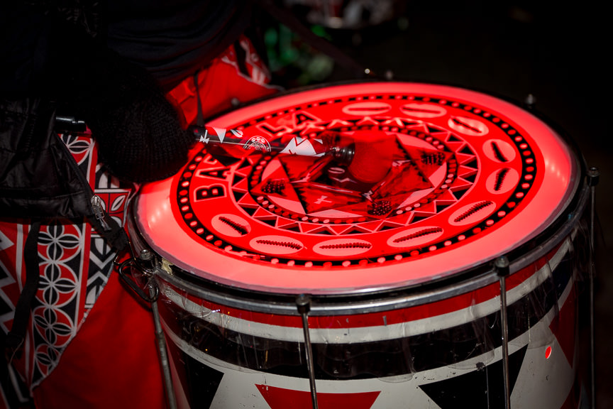 Closeup of Batala drum during parade.